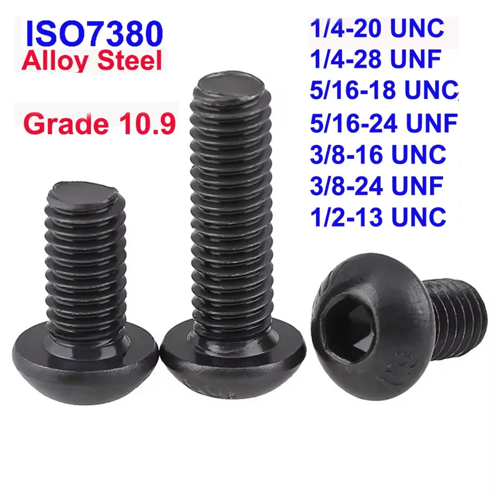 Industrial 10.9 Grade Alloy Steel Round Button Head Hex Socket Screws ISO7380 UNC UNF 1/4 5/16 3/8 1/2 Allen Head Fastener Bolts