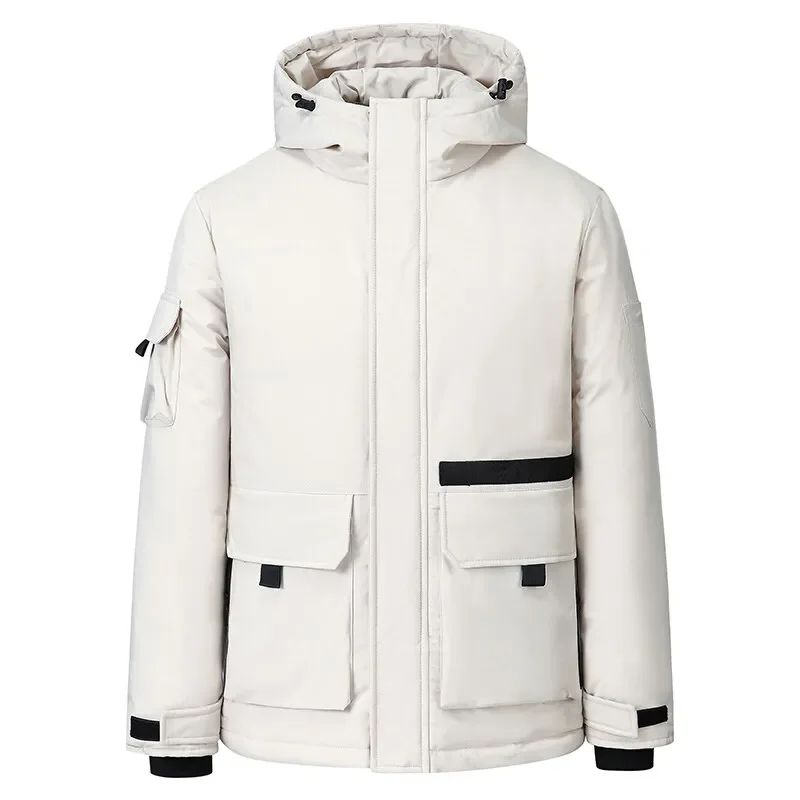

Fashion Hooded Outdoor Down Jacket for Men Windproof Camping Down Coats Solid Color All-match Male Outerwear Winter Thicken Warm
