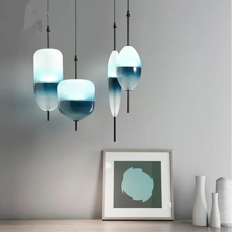 WonderGlass Night Flow Bespoke Glass  teardrop-shaped Blue pendant light art deco Italian Replica desiger Lamp  светильник