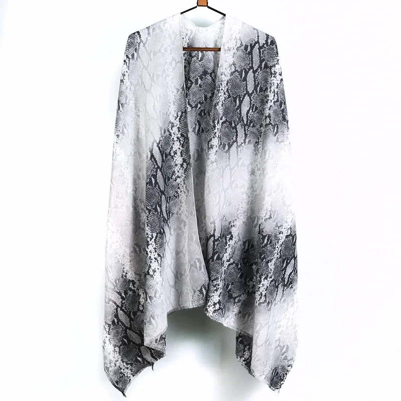 New European and American snake patterned imitation cashmere split shawl for women in autumn and winter, thickened warm cloak, d