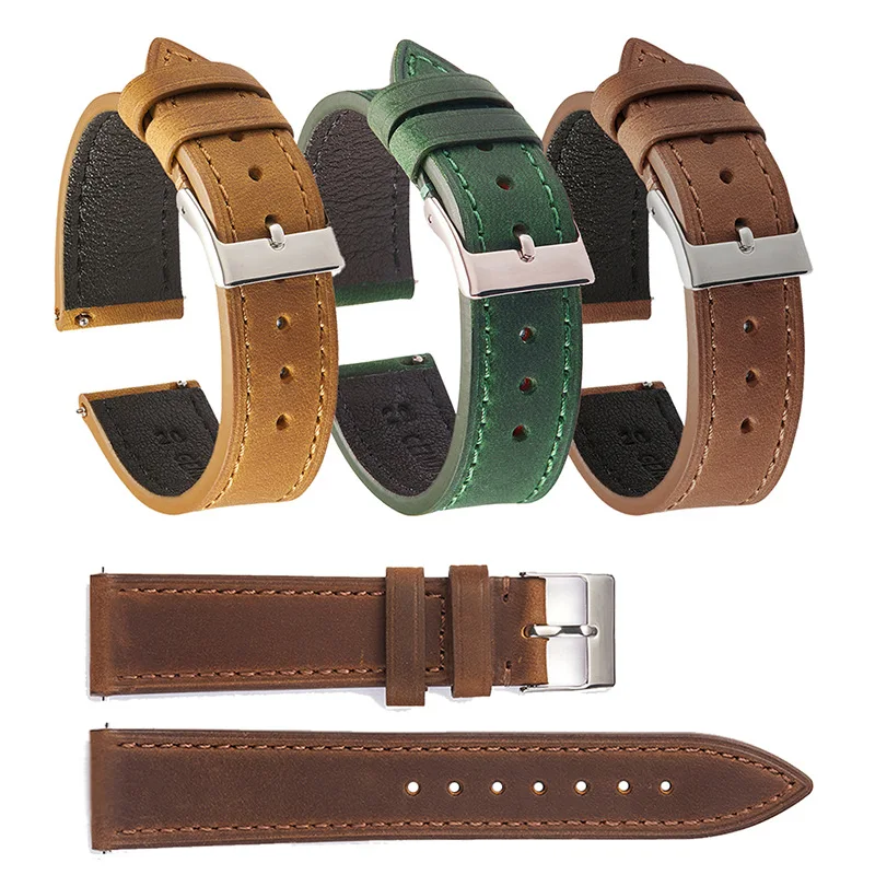 Crazy Horse Leather Watch Straps 18/19/20/21/22mm Cowhide Bracelet For Watch Men Women Vintage Wristband