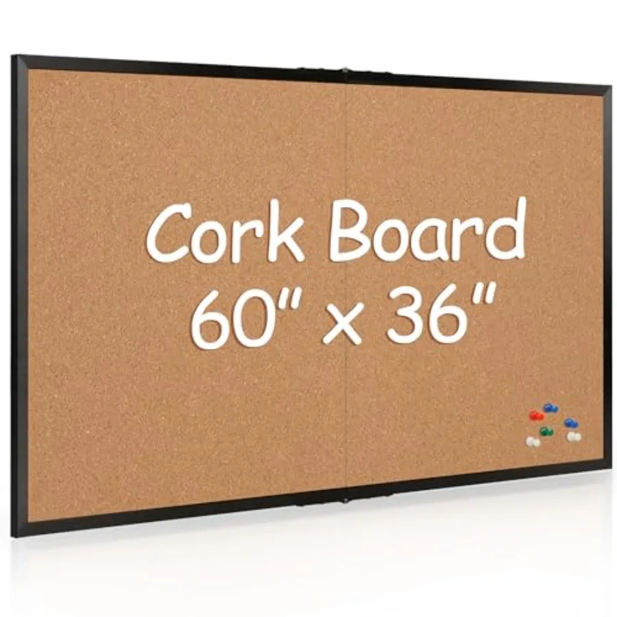 

Очень большая пробковая доска для объявлений 60x36 дюймов, складная, настенная, с черной деревянной рамой, 5x3 фута, пробковая доска для заметок, настенная