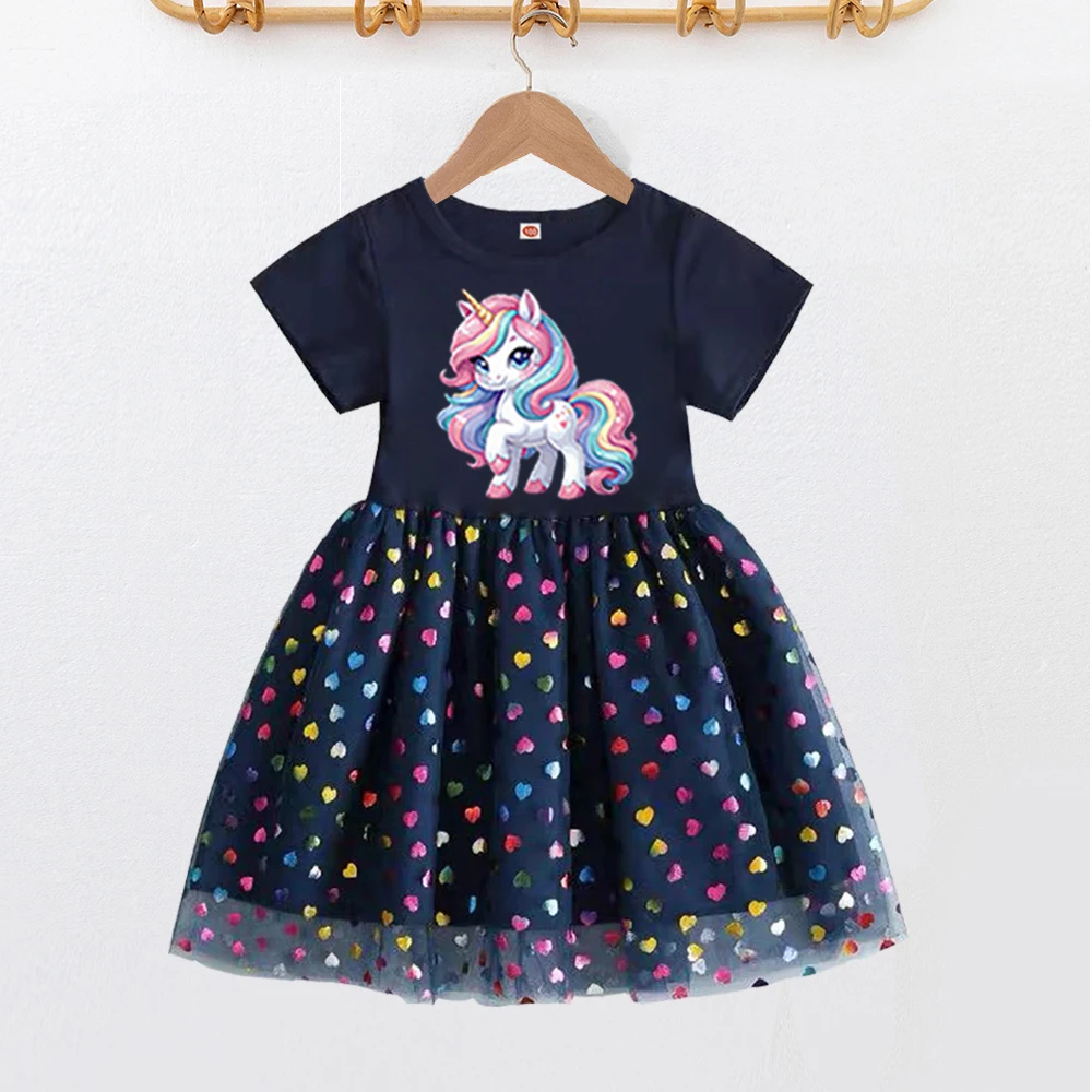 New Kids Clothes Summer Girls Dress Short sleeves Princess Dress For Children Baby Birthday Party Clothing Unicorn Clothing 2-8Y