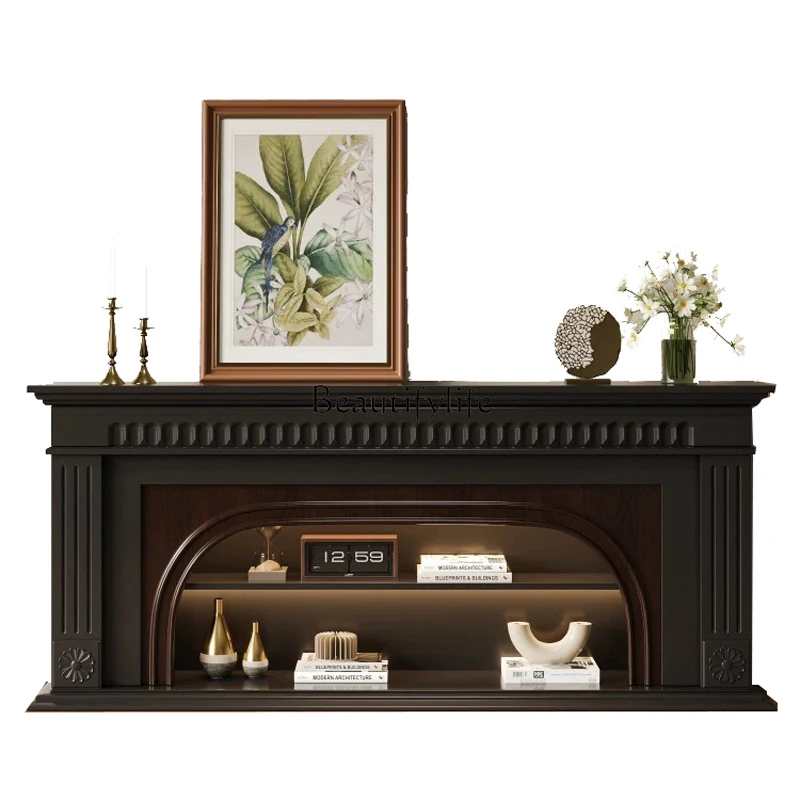 American Fireplace Decorative Cabinet Solid Wood Entrance Cabinet TV Rack Simulation Fire Heating Fireplace Cabinet