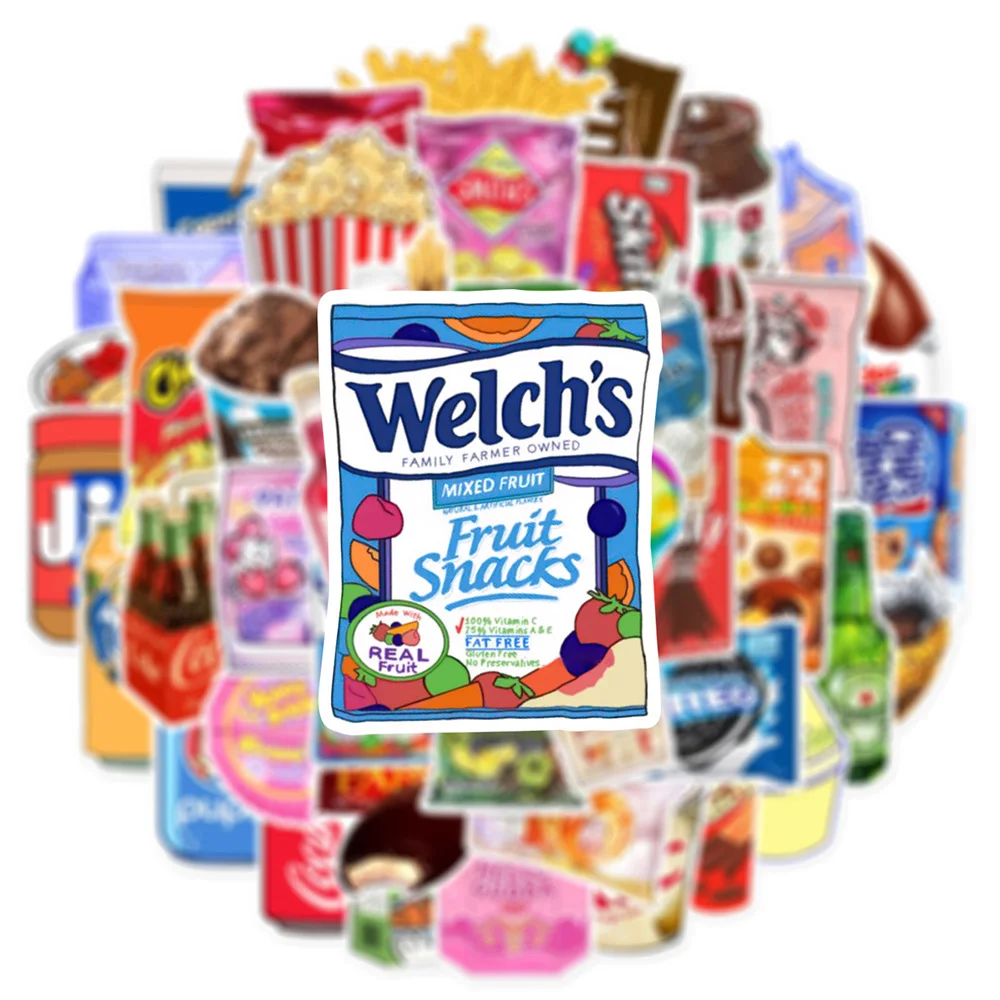 

10/30/50pcs Funny Food Snack Packing Graffiti Stickers Cute Cartoon Decals DIY Water Bottle Fridge Phone Case Sticker Wholesale