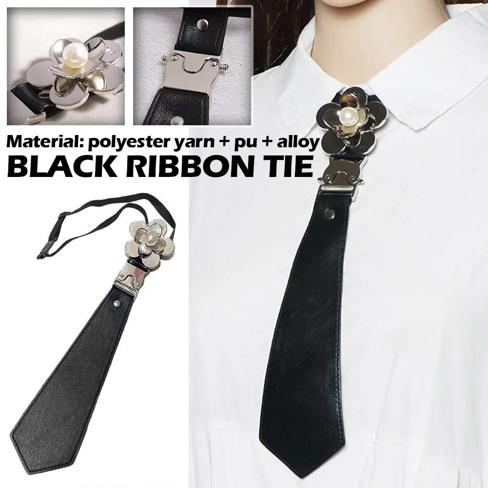 

PU Leather Black Ribbon Tie Crystal Rhinestone Jewelry Men Shirts Hot New Girl Boys Collar Neck Ties School Uniform Women Neck