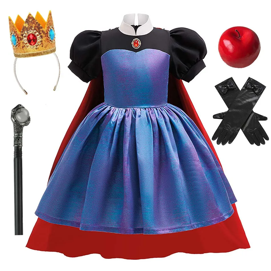 

Snow White Evil Queen Cosplay Princess Dress Cloak Set Girls Halloween Carnival Birthday Party Clothes Children Disguise Outfits