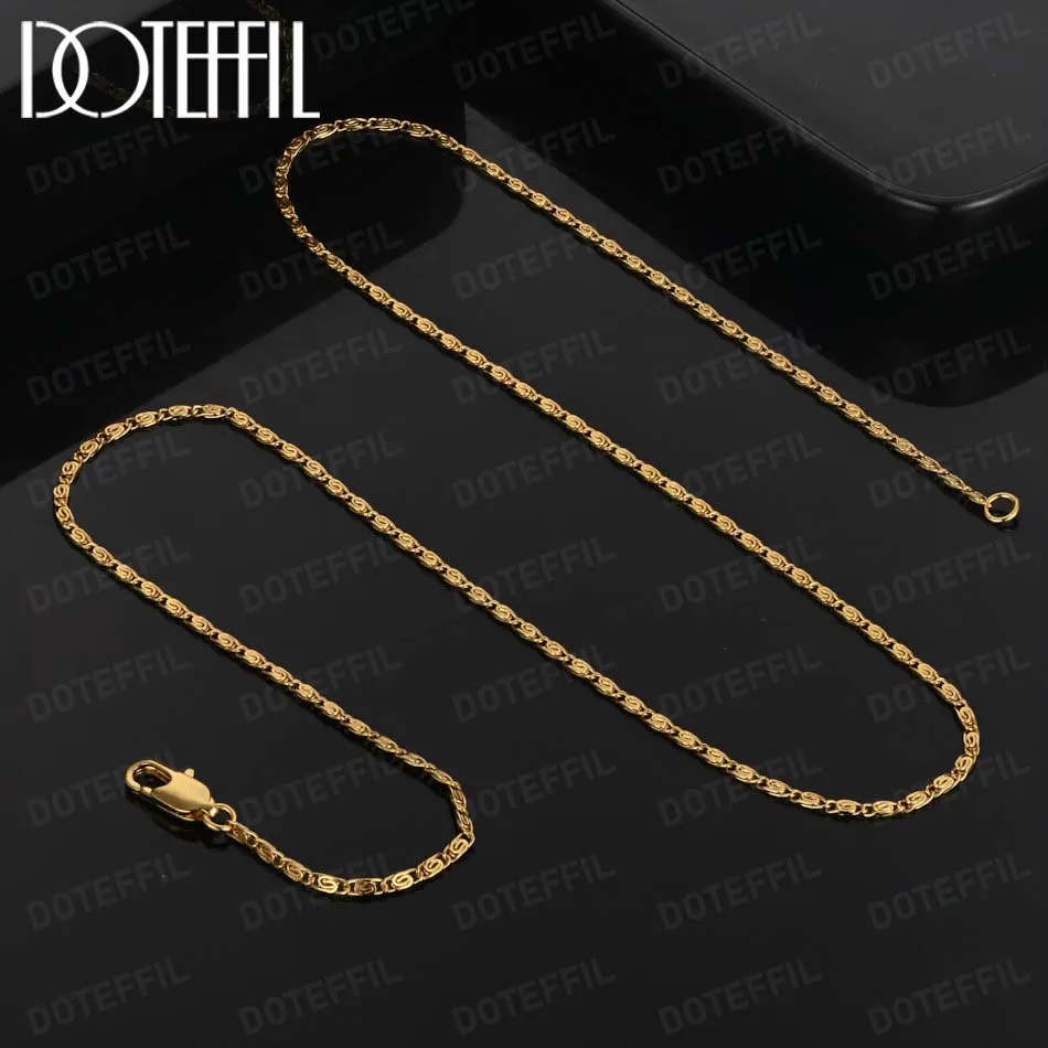 DOTEFFIL 2MM Chain Necklace 925 Sterling Silver 16/18/20/22/24 Inch Gold For Women Man Fashion Wedding Gift Jewelry