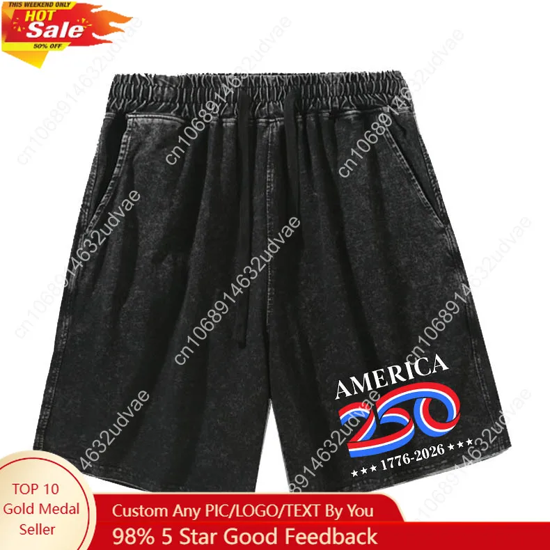 

America 250th Anniversary 1776-2026 Man Woman Retro Short Pants Vintage Cotton Elastic Soft Pattern Text Logo Customized Pant