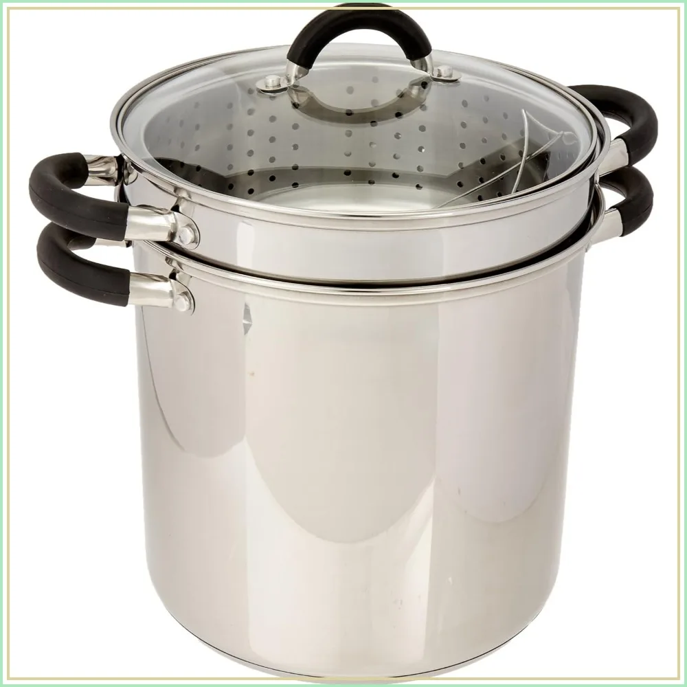 

12 Qt Multifunction Stainless Steel Pasta Cooker with Encapsulated Base, Vented Glass Lid, and Silicone Handles