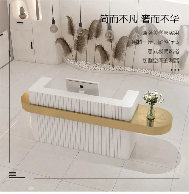 Metal Gold-plated Cash Register Beauty Salon Bar Reception Desk Custom Color Front Desk Minimalist Small Paint Marble Modern