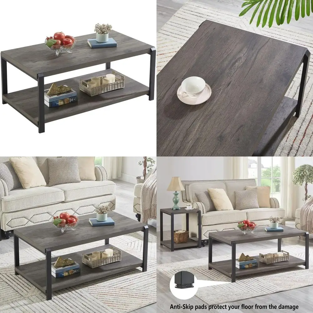 

Grey Rustic Wood and Metal Storage Cocktail Table for Living Room