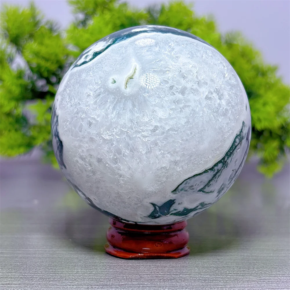 Moss Agate Sphere Natural Crystal Home Decoration Reiki Room Decor Luck Quartz Beautiful Stone Garden Healing Energy Love Gifts