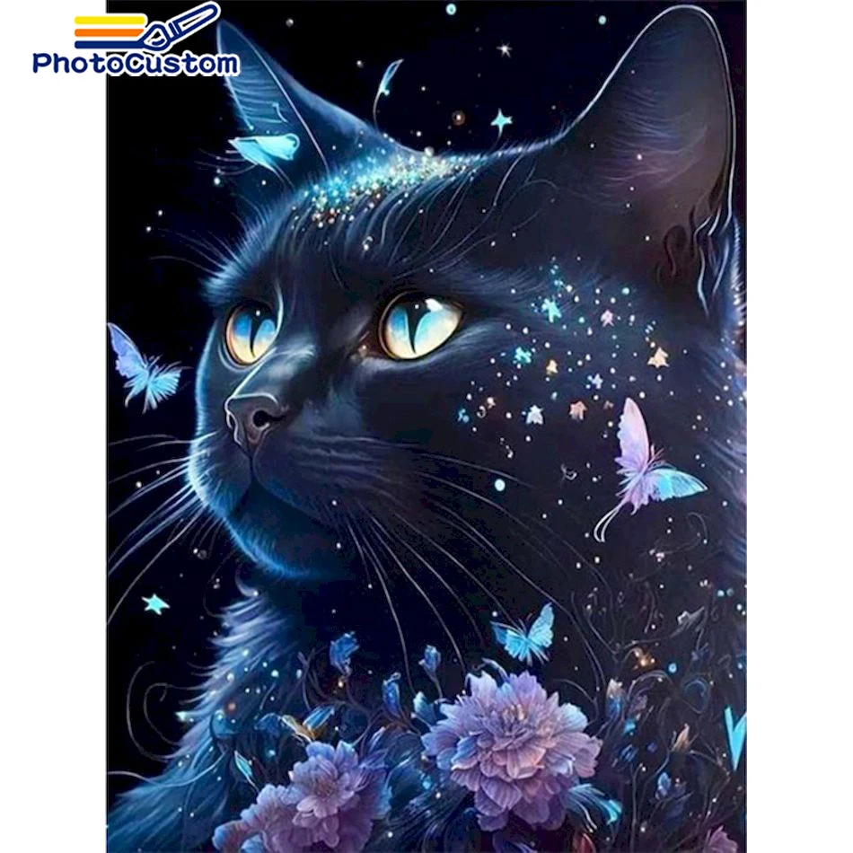 

PhotoCustom 30x40cm 5D Diamond Painting Full Round Drill New Arrival Mosaic Embroidery Animal Cat Painting Rhinestone Home Decor