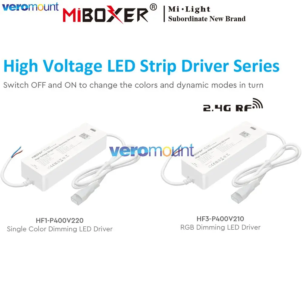 MiBoxer 2.4G RF Remote Compatible High Voltage RGB Dimming LED Driver 400W Power Supply HF3-P400V210 for 220V AC RGB Strip