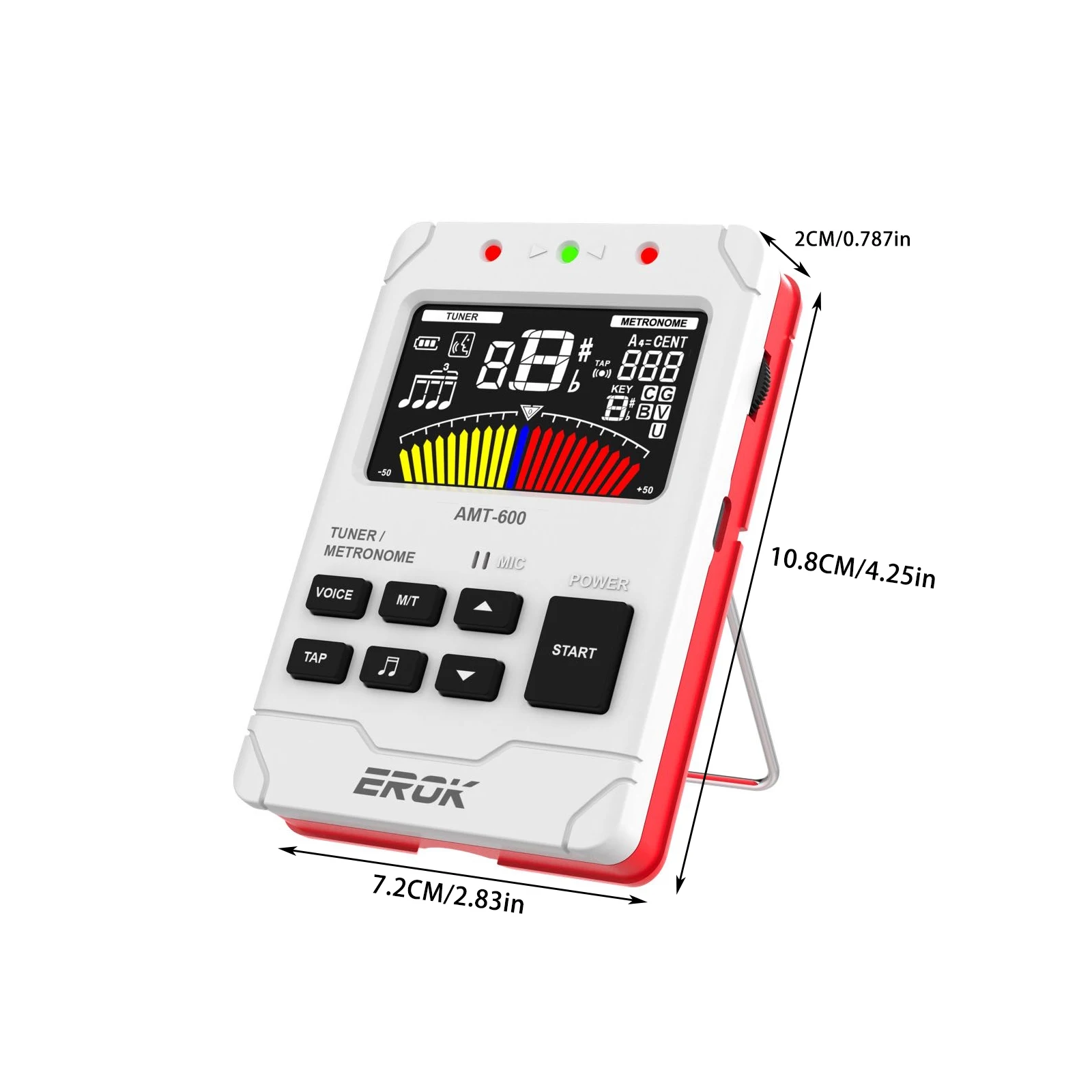 EROK AMT-600 Tuner & Metronome & Tone Generator 3-in-1 Rechargeable 2.5-inch Color LCD Guitar Tuner Electronic Metronome