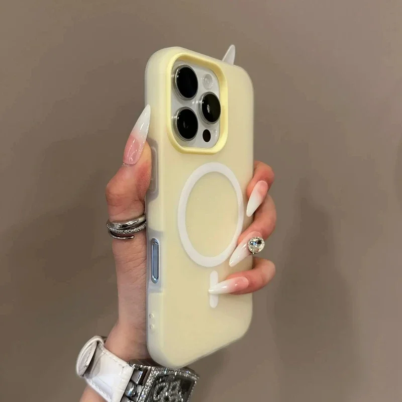 Funda de lujo tipo caramelo para carga inalámbrica Magsafe, mate para iPhone 11 12 13 14 15 16 17 AIR Pro Max Plus, magnética con borde protector 2