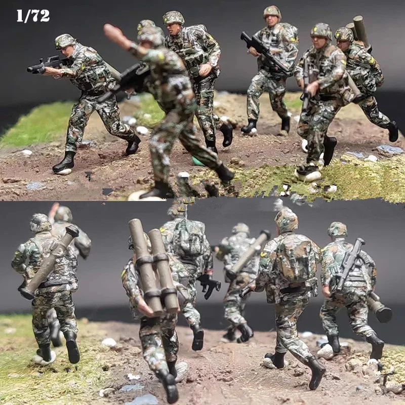 1:72 Scale Model 7pcs Modern Chinese Army PLA Soldier Action Figure Toy DIY Scene Doll Figure Accessory Collection Display