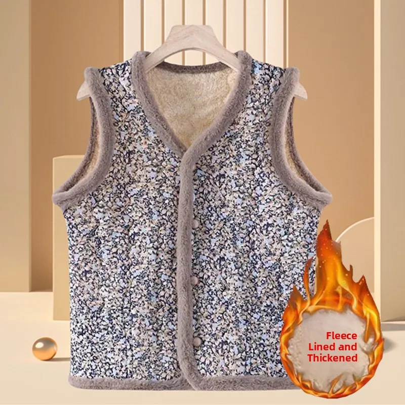 

Утепленный женский жилет Thiened Fce, осенне-зимняя новинка, теплая верхняя одежда с цветочным принтом для женщин среднего и старшего возраста