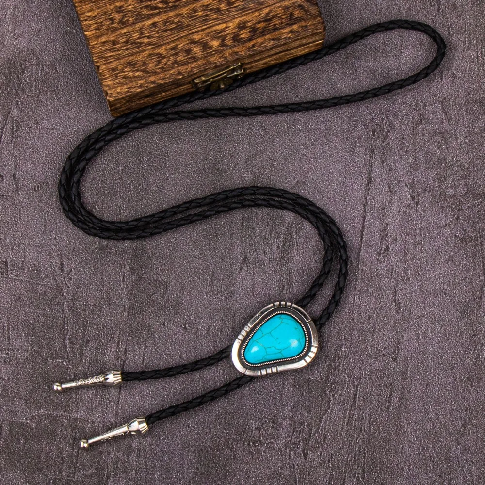 New Long Bolo Tie for Women Men Western Cowboy Leather Alloy Necktie Unisex Adjustable Rope Chain Jewelry Accessory