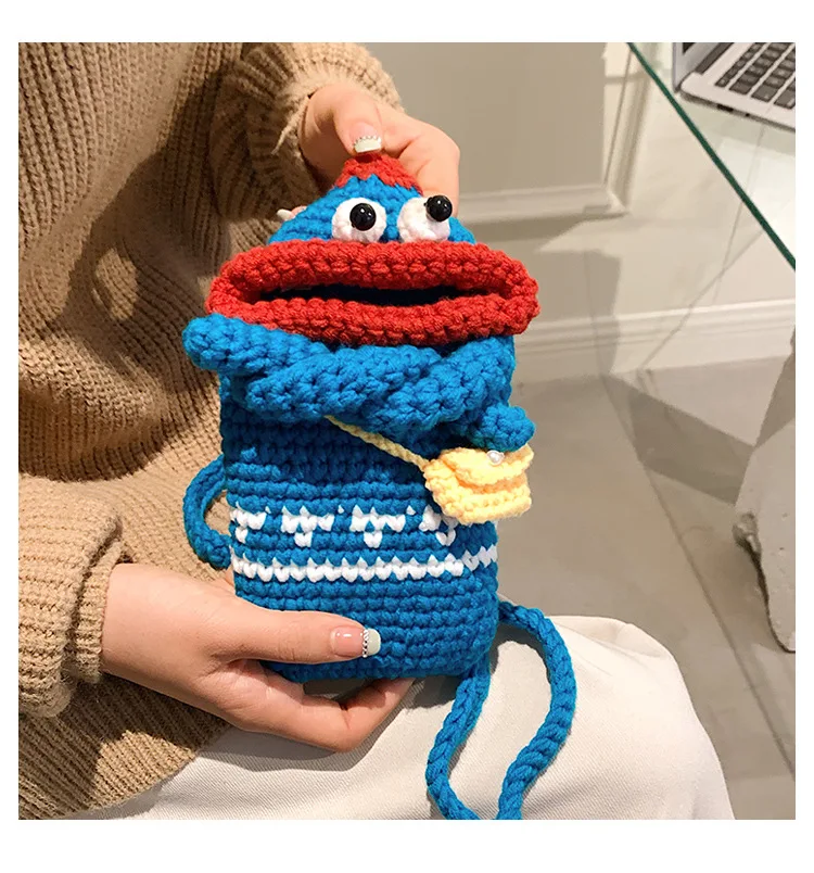 Kawaii Crossbody Bag Handmade Knit Handbag Women Girls Phone Bags Cartoon Sausage Mouth Small Messenger Bag Coin Purse 2023