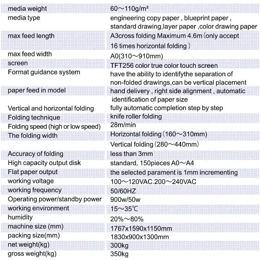 Horizontal Vertical Folding Machine for Engineering Paper Blue Blueprint PLC Online Connection Multiple Edge
