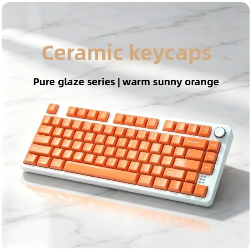 Customized Ceramic Keycaps Warm Sun Orange Full Set Smooth Glazed Surface for 60/108 Magnetic Mechanical Keyboard  Gift