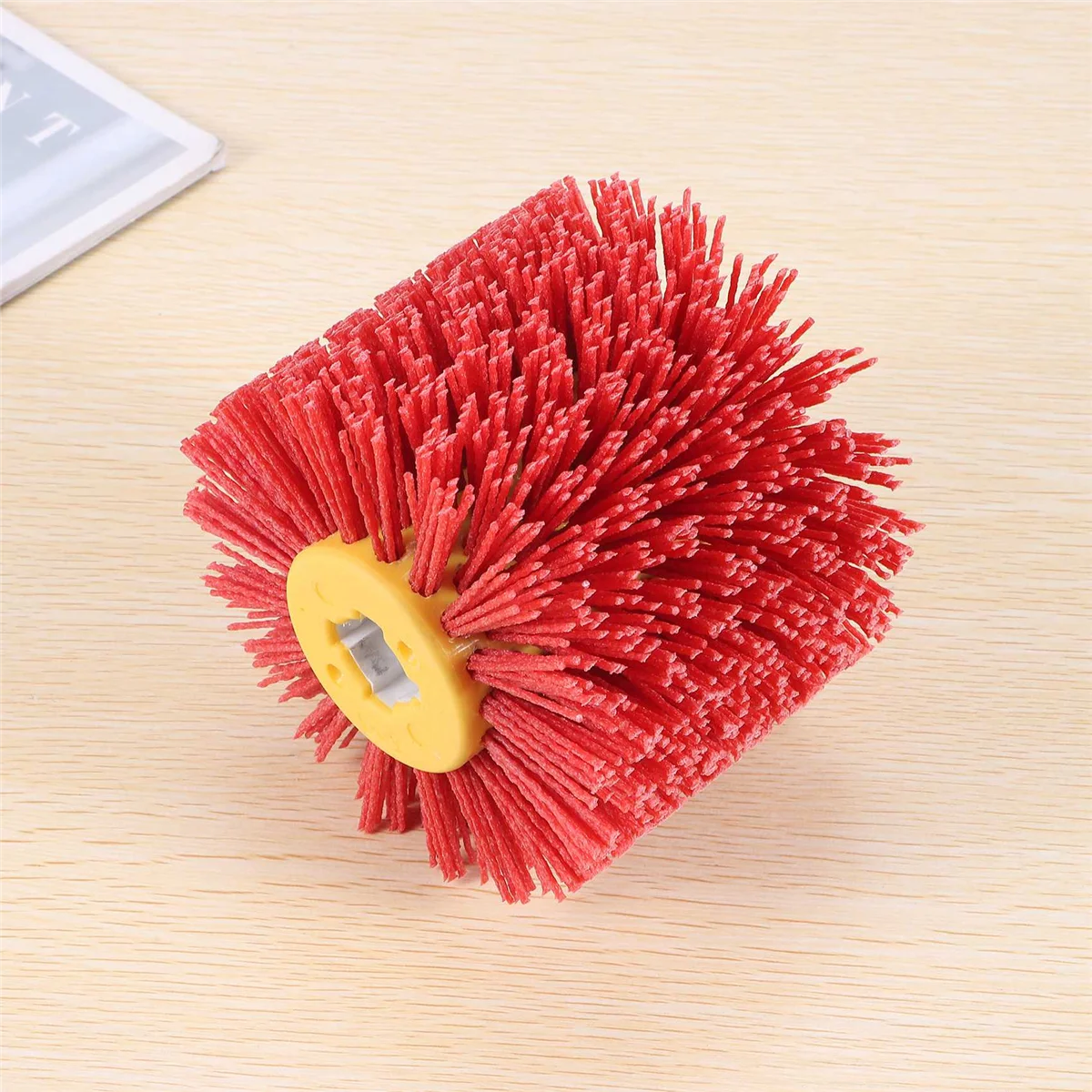 Red Abrasive Wire Drum Brushes Deburring Polishing Buffing Wheel for Furniture Wood Angle Grinder Adapter