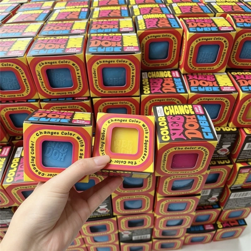Needoh Dough Filled Color Change Cube Sensory Toy Fast Rebound Squishy Fidget Toy Anti-Anxiety Sooth Relax Desk Accessory Gift