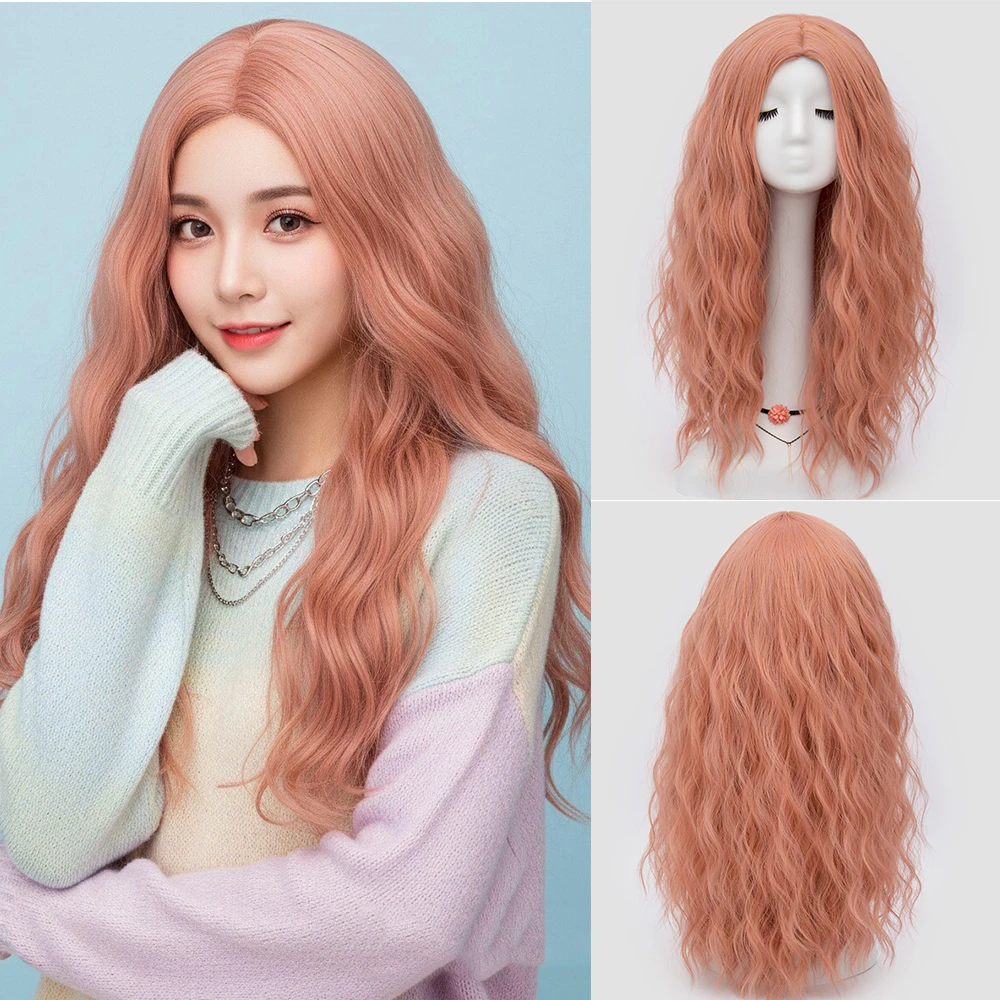 

Synthetic Long Curly Orange Wig with Middle Bangs for Women Daily Party Cosplay Fake Hair Heat Resistant