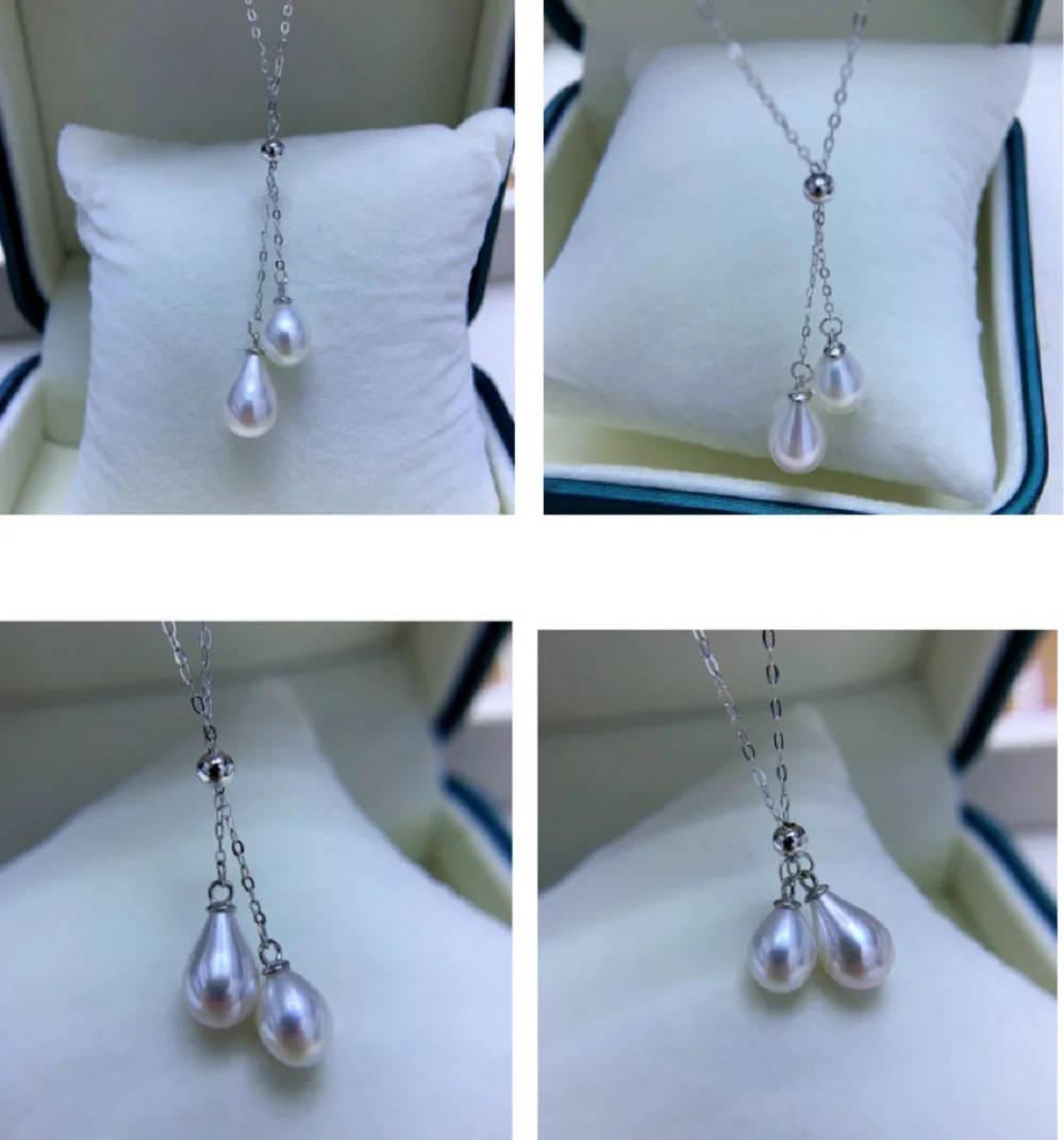 

Подвеска с двойным жемчугом AAA7-8 мм, элегантный кулон с натуральным жемчугом и каплями воды, 45 см