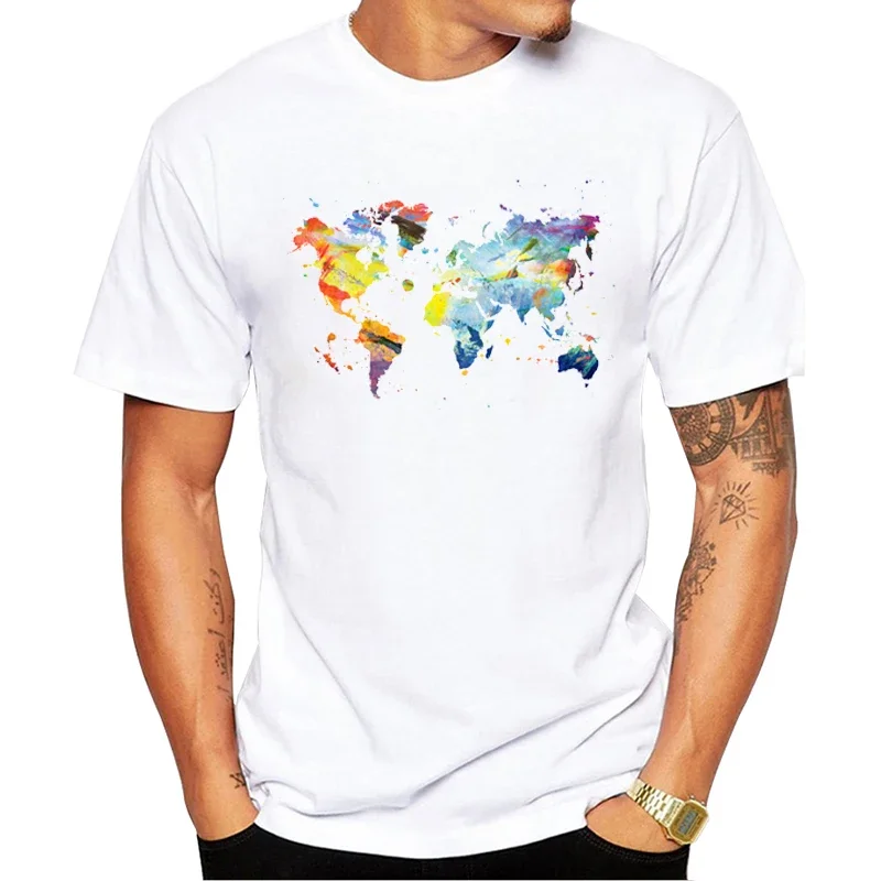 Hipster The Corlorful WurId Men T-Shirt Short Sleeve WurId Map Printed Tshirts O-Neck Cool Tops Funny Tees