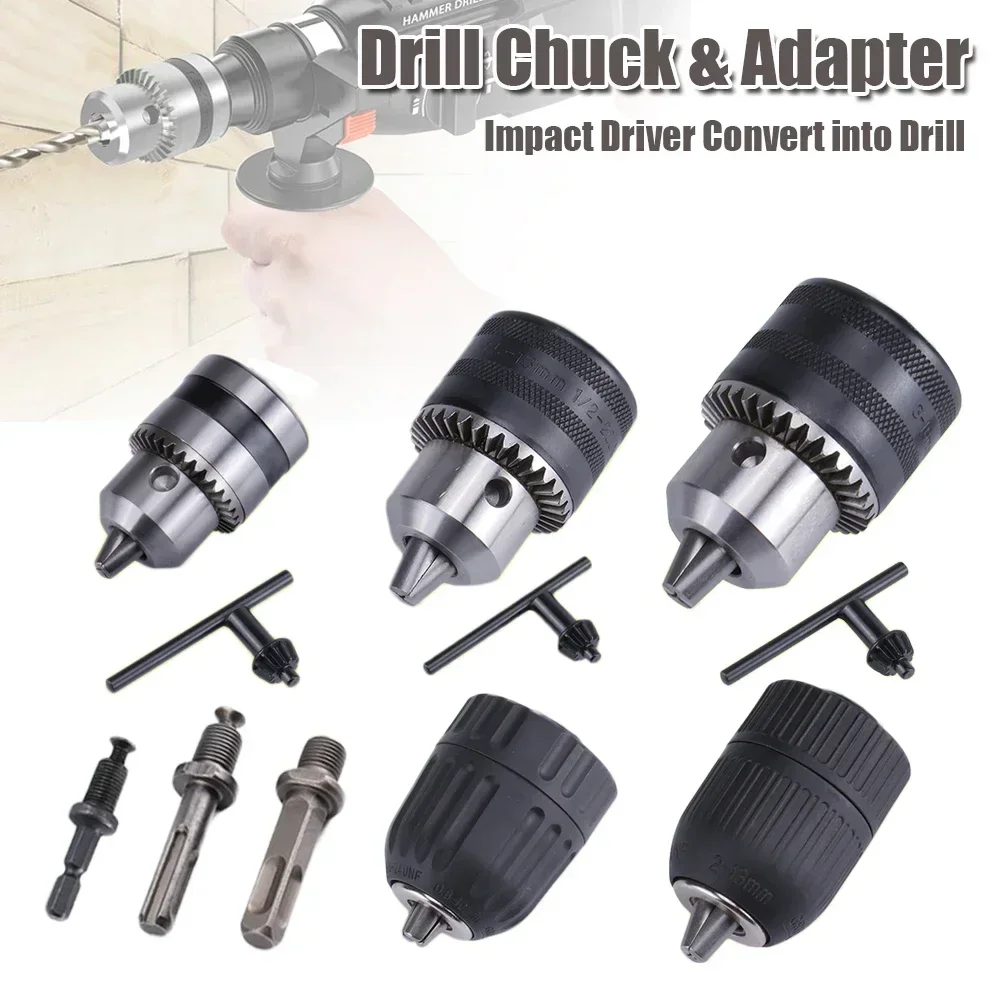 SDS Plus Chuck & Adapter Convert Hammer Drill Impact Driver Screwdriver Into Electric Drill 1/2\