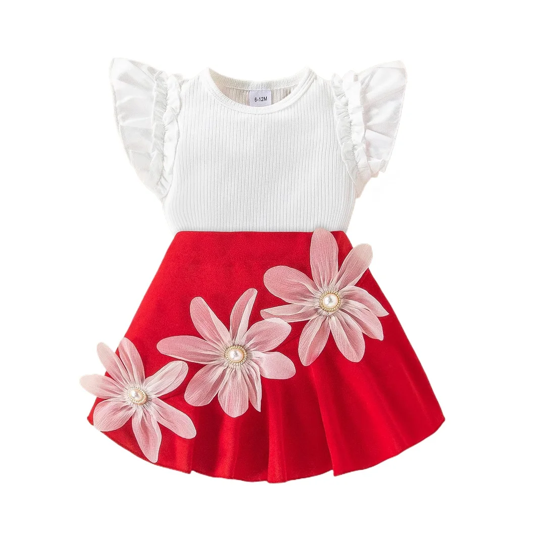 

Летний комплект одежды для девочек от 0 до 5 лет, костюм для маленьких девочек, футболка белого цвета и юбки, детская одежда с цветочным принтом, детская одежда, бутиковая мода