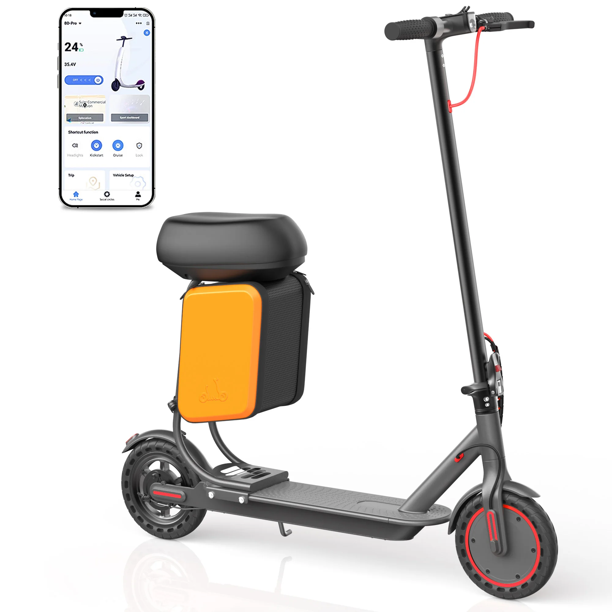 AOVOPRO TX01XB Elektroroller 36V 7,8AH Batterie 25KM Reichweite 8,5 Zoll pannensicherer Vollreifen E-Scooter 15 °   Wasserdichter IP65-Klapproller mit kostenlosem Sitz und hinterem Korb für Erwachsene