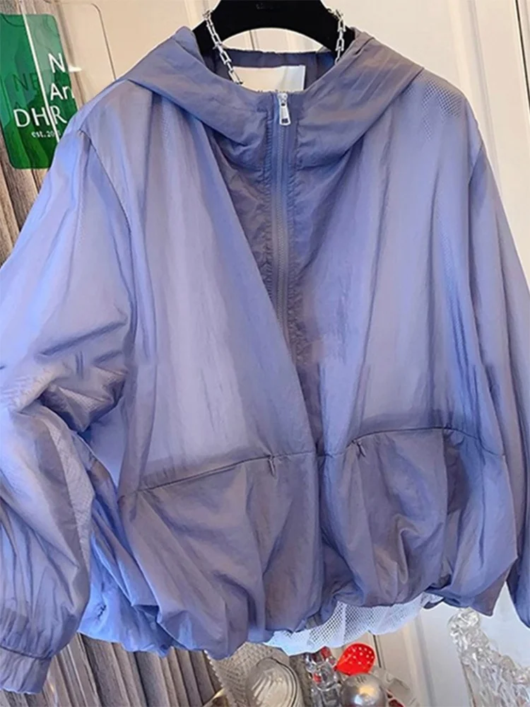 

Women's Summer New Faion Loose Breathable Long Sve Sun Protection Lightweight Casual Sli Hooded ort Jaet