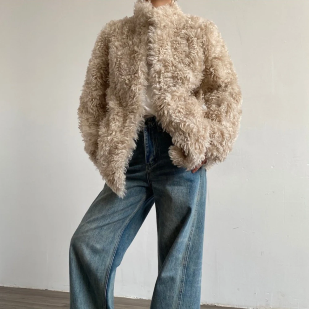 Women's Fur Coat Eco-friendly Fluffy Coat Fur Trim for Girls Fashion Winter Woman Chic Luxury Manteau Femme Leather & Fur Coat
