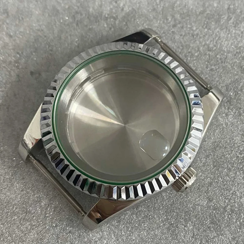 

60G 39mm Watch Case Parts Sapphire Glass Green Edge Stainless Steel Silver Case 60G Fit NH35 36 Lightning