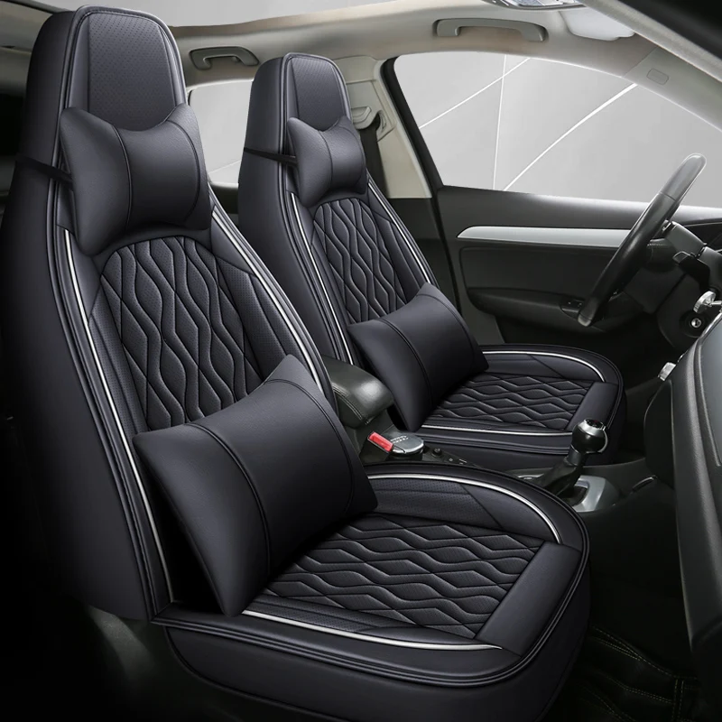 (Luxury Edition) Front Single Seat, Equipped with 1 Comfortable Headrest and 1 Soft Lumbar Support, Luxurious Nappa Leather Full-Cover Integrated Car Seat Cover, Universal, Breathable and Not Stuffy, Comfortable for All Seasons, Easy to Clean and Maintain, Exquisite Workmanship, Simple and Convenient Installation, Available in 5 Colors, Suitable for Various Models Such as Sedans, Suvs, Trucks, Etc