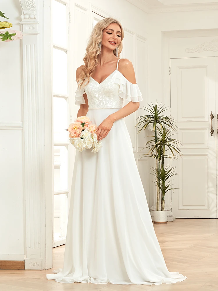 فستان سهرة رسمي فاخر بياقة على شكل V وأكمام طويلة ترتر أزرق للنساء 2024 لحفلات الزفاف والحفلات الراقصة فستان كوكتيل طويل #4