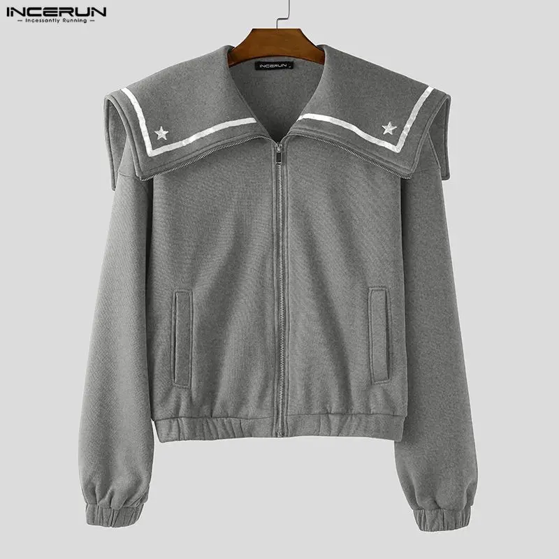 

INCERUN Men Jackets Patchwork Navy Collar Long Sleeve Casual Male Coats Streetwear Zipper Loose 2026 Fashion Men Outerwear S-5XL