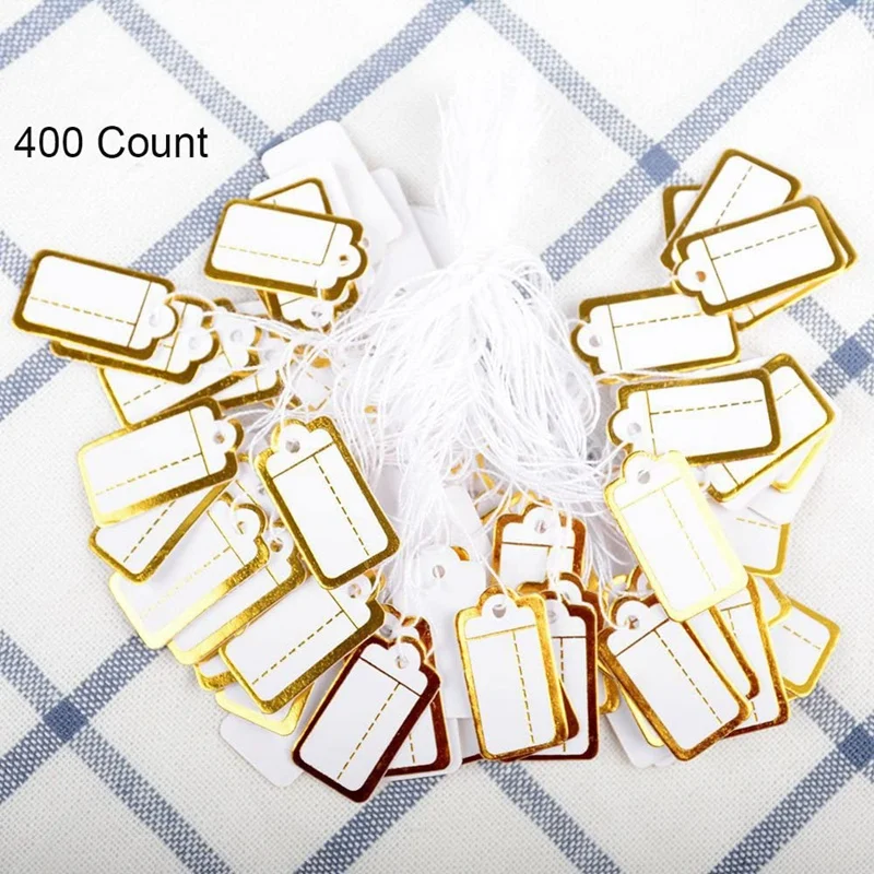 400 Pcs Paper Jewelry Price Tags With Hanging String Marking Tags Clothing Display Labels Blank Labeling Tags 25Mmx13mm