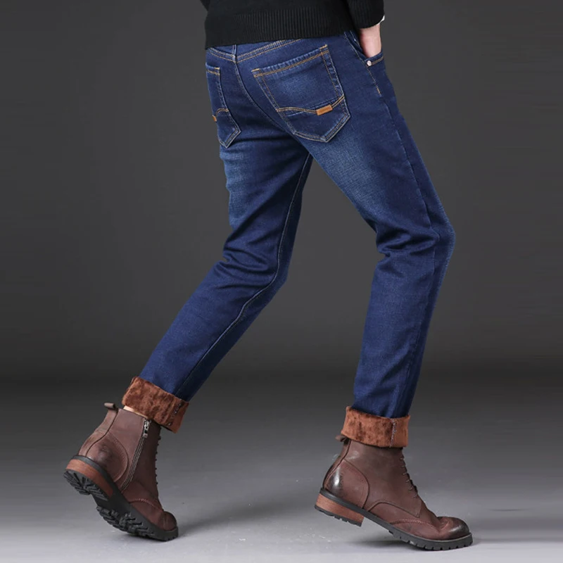 Männer Herbst Winter Kälte Kleidung Samt Dicken Männlichen Denim Retro Vintage Gerade Jeans Hose Streetwear Warme Hosen Für Männer