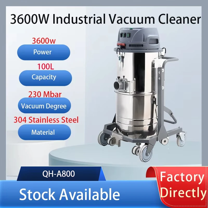 220V Single Phase 100L Industrial Vacuum Cleaner with Three Motors Wet and Dry Vacuum Dust Metal Cleaner for Factory Workshop