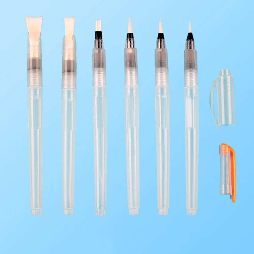 6Pcs Nylon + Plastic Large Capacity Water Storage Brush White Length 190mm Watercolor Refillable Paint Pen