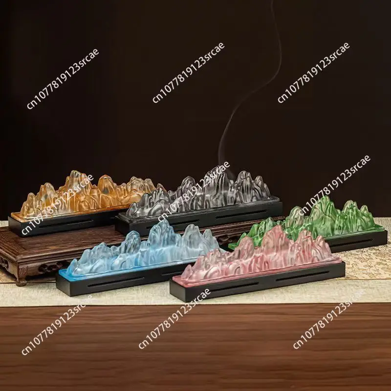 Ink Wash Glaze Thousand Miles of Rivers and Mountains Incense Burner for Home Decor & Agarwood Use