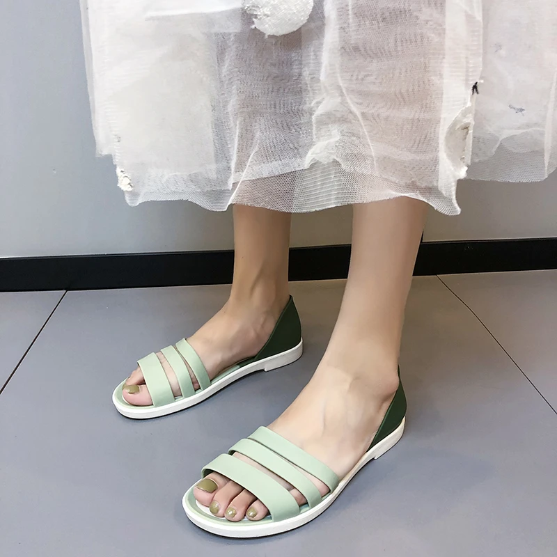 Women Summer Flat Sandals  Open-Toed Slides Slippers Candy Color Casual Beach Outdoor Female Ladies Jelly Shoes Women Sandals