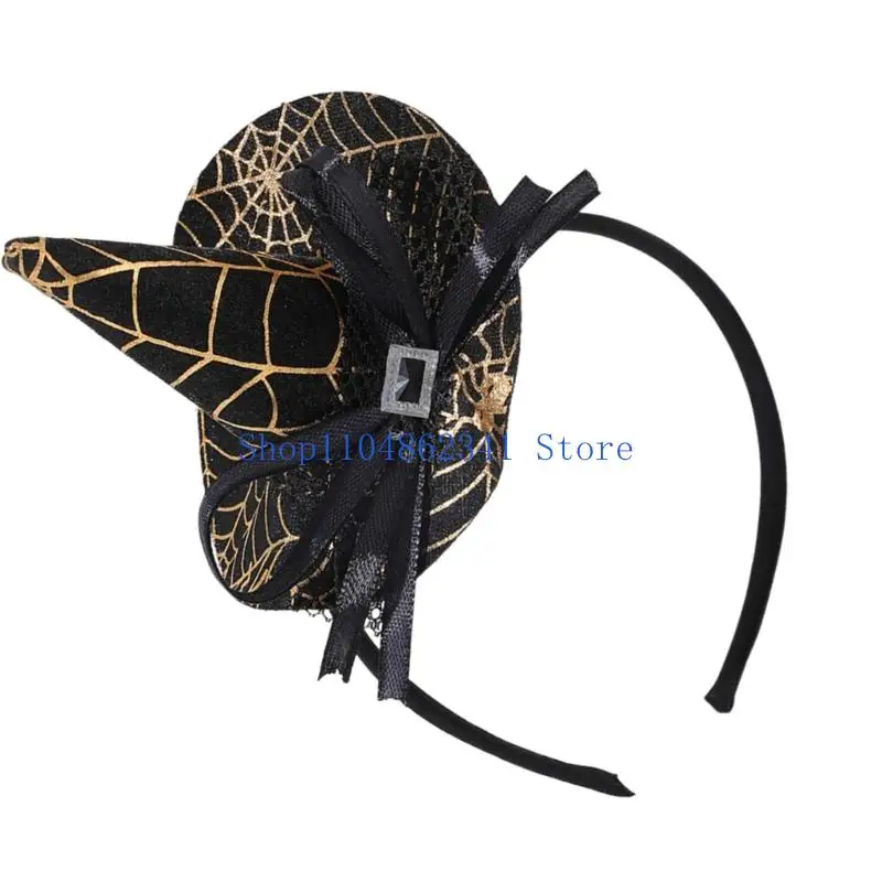 652F Spiderweb Pattern Witch Hat Hairband NonSlip Design Hairhoop For Halloween Event