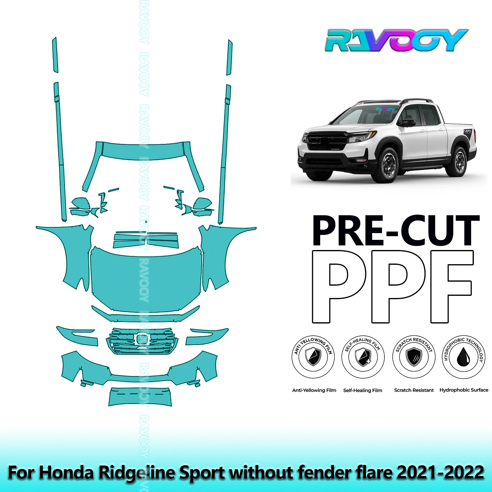 

8.5Mil Precut Paint Protection Film PPF Clear Bra Front Kit+Rockers For Honda Ridgeline Sport without fender flare 2021-2022