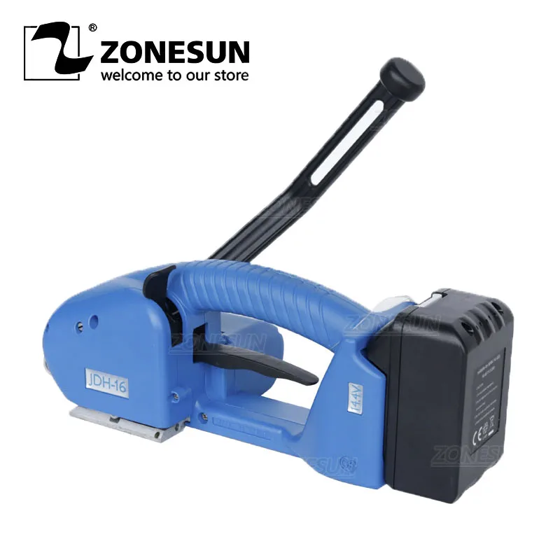 ZONESUN ZS-PSJDH16 PET PP التلقائي الربط آلة يده المحمولة صندوق منصة نقالة التفاف التعبئة شرائط بطارية ليثيوم